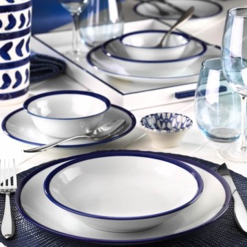Spisesæt 24 dele hvid/blå/porcelæn
