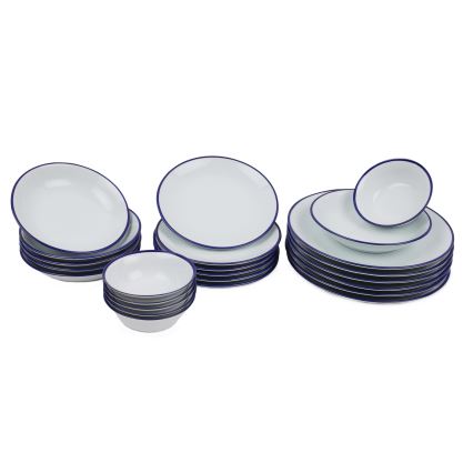 Spisesæt 24 dele hvid/blå/porcelæn