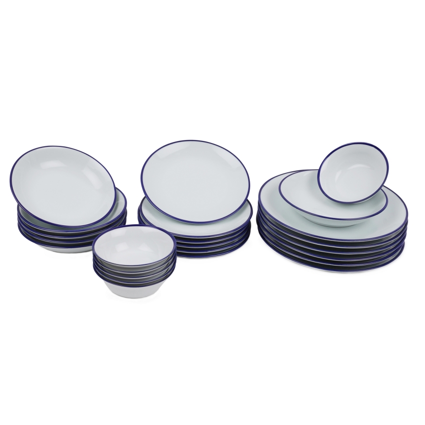 Spisesæt 24 dele hvid/blå/porcelæn