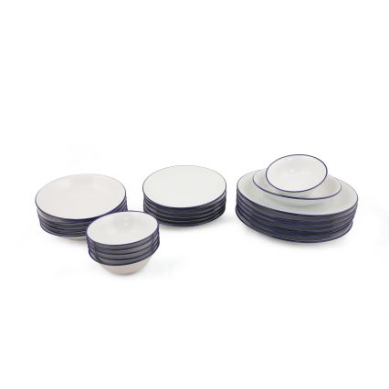 Spisesæt 24 dele hvid/blå/porcelæn