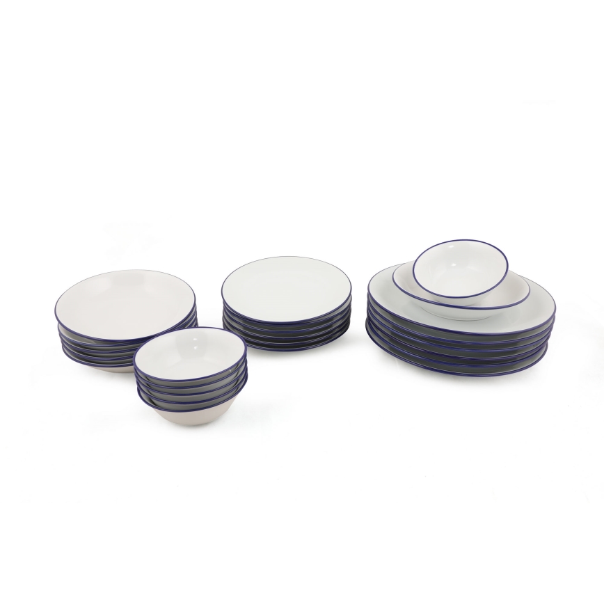 Spisesæt 24 dele hvid/blå/porcelæn