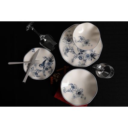 Spisesæt 24 dele hvid/blå porcelæn