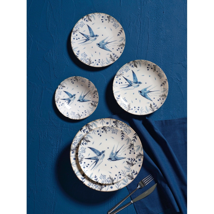 Spisesæt 24 dele hvid/blå/porcelæn