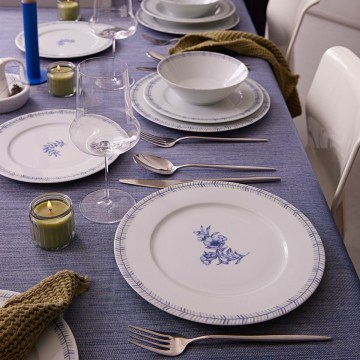 Spisesæt, 24 dele, hvid/blå, porcelæn