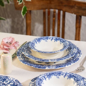 Spisesæt 24 dele hvid/blå/porcelæn