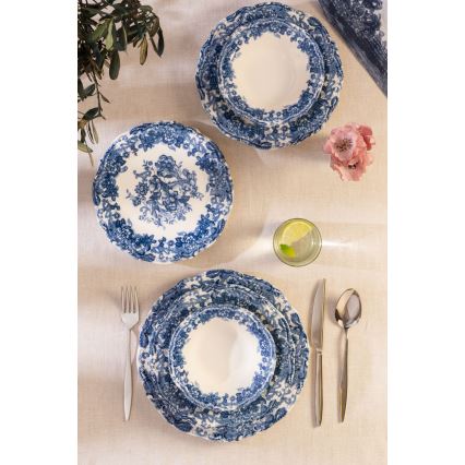 Spisesæt 24 dele hvid/blå/porcelæn