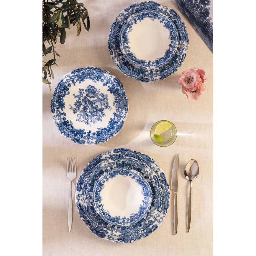 Spisesæt 24 dele hvid/blå/porcelæn