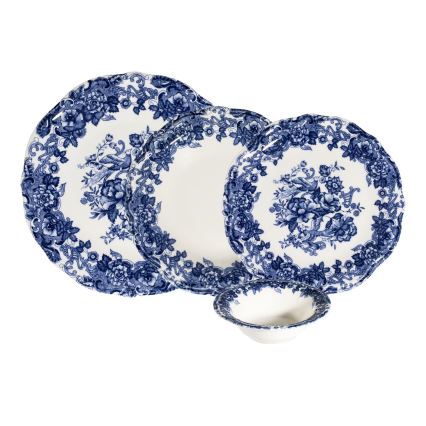 Spisesæt 24 dele hvid/blå/porcelæn