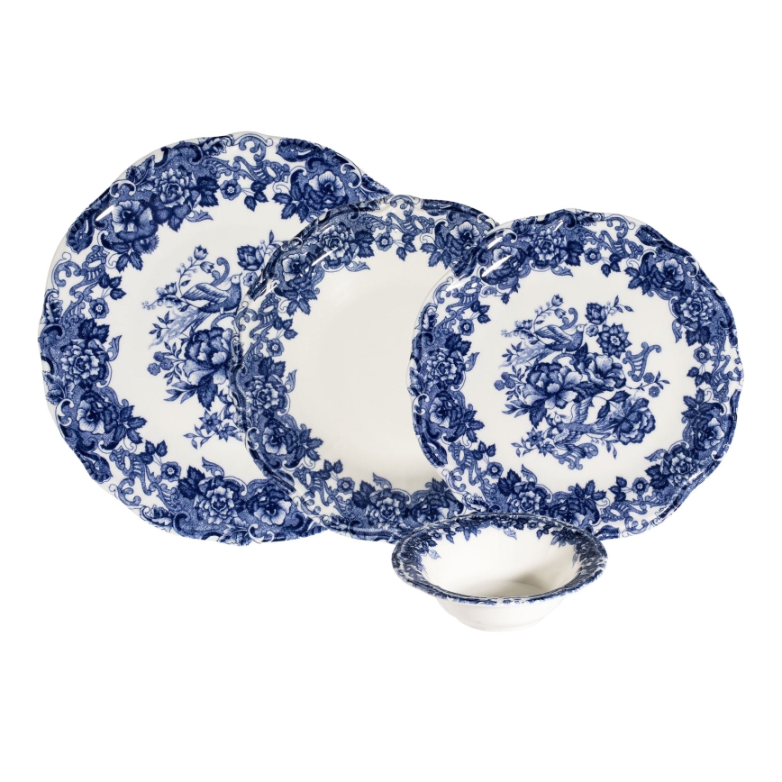Spisesæt 24 dele hvid/blå/porcelæn