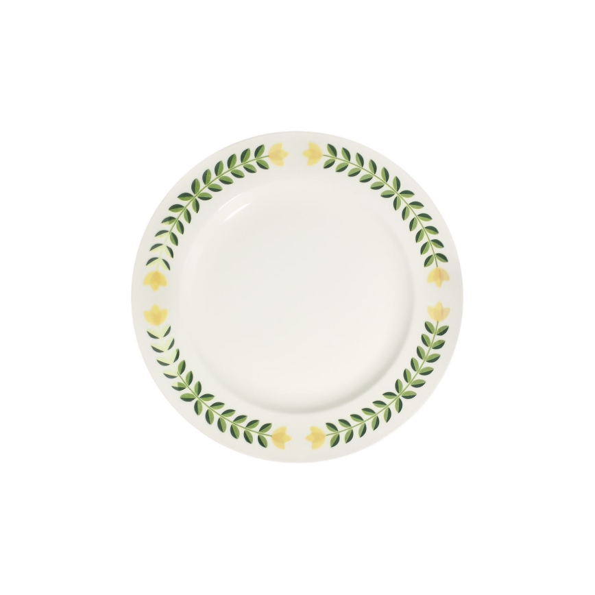 Spisesæt 24 dele hvid/grøn/gul/porcelæn