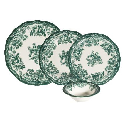 Spisesæt 24 dele hvid/grøn/porcelæn