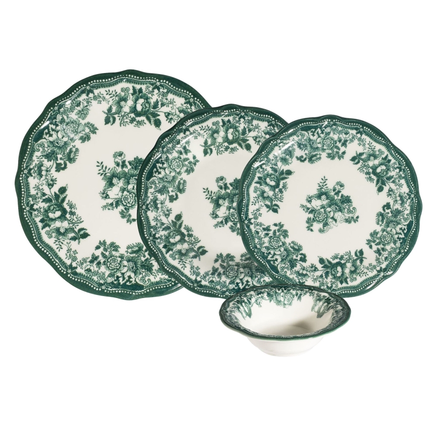 Spisesæt 24 dele hvid/grøn/porcelæn
