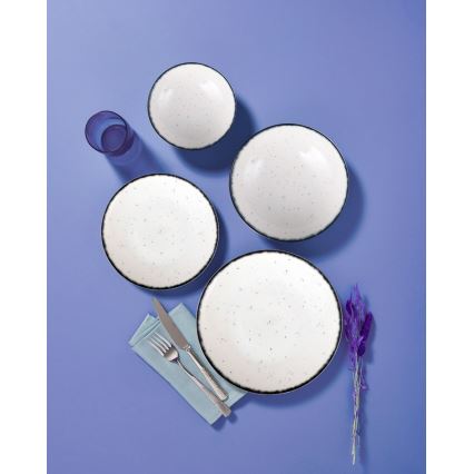 Spisesæt, 24 dele, hvid/sort, i porcelæn