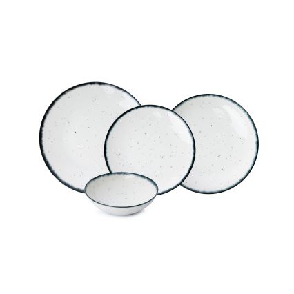Spisesæt, 24 dele, hvid/sort, i porcelæn