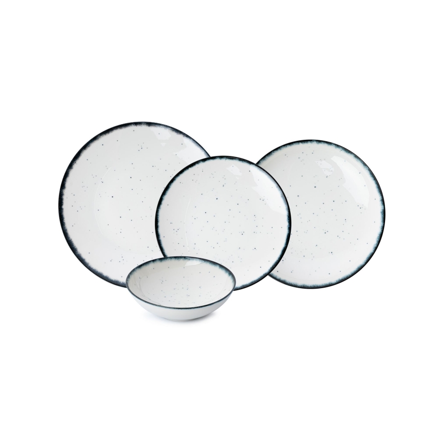 Spisesæt, 24 dele, hvid/sort, i porcelæn