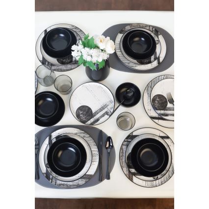 Spisesæt 24 dele hvid/sort/stentøj