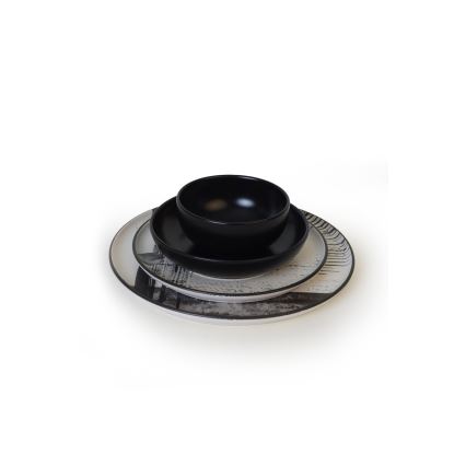 Spisesæt 24 dele hvid/sort/stentøj