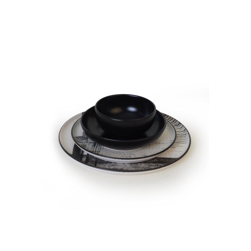 Spisesæt 24 dele hvid/sort/stentøj