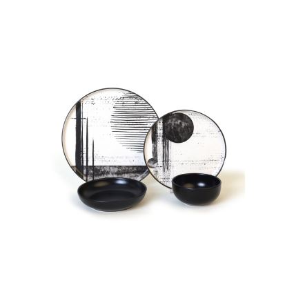 Spisesæt 24 dele hvid/sort/stentøj