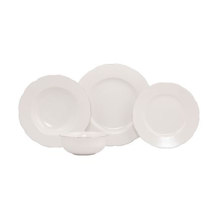 Spisesæt 24 dele hvid/sølv/porcelæn