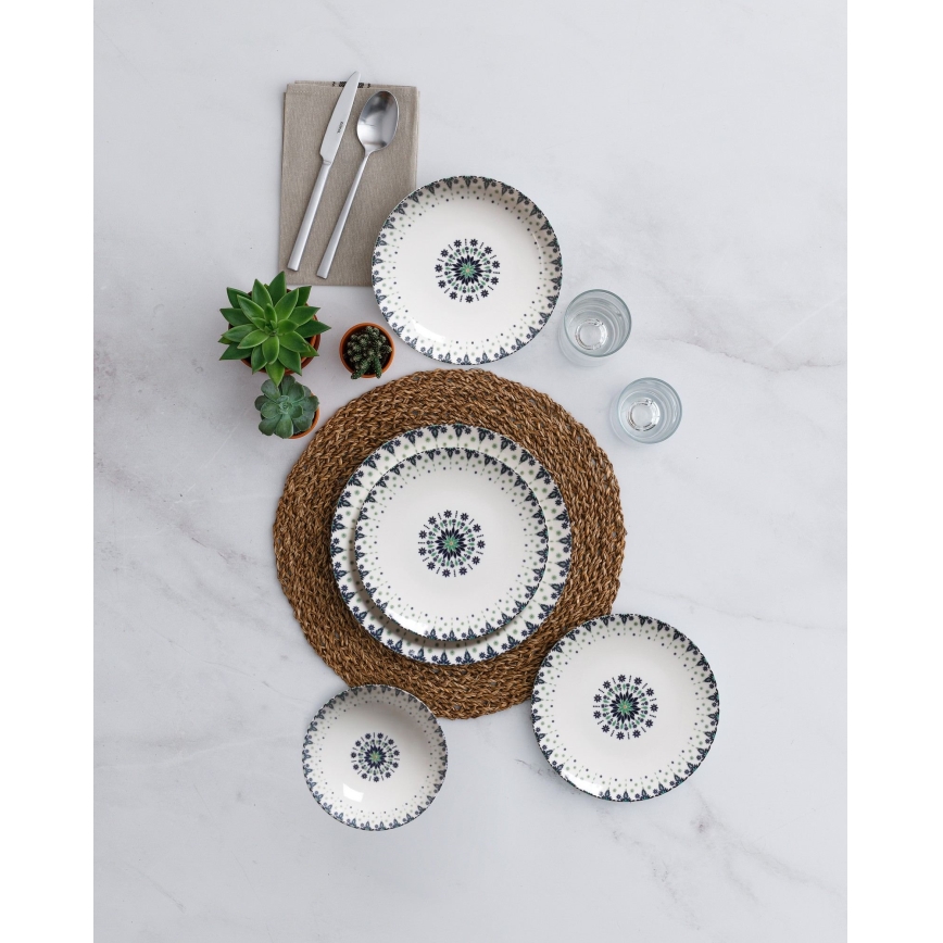 Spisesæt 24 dele hvidt/blåt porcelæn