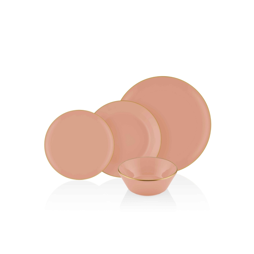 Spisesæt, 24 dele, laksefarvet/guld/keramik