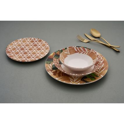 Spisesæt, 24 dele, orange/grøn, i keramik