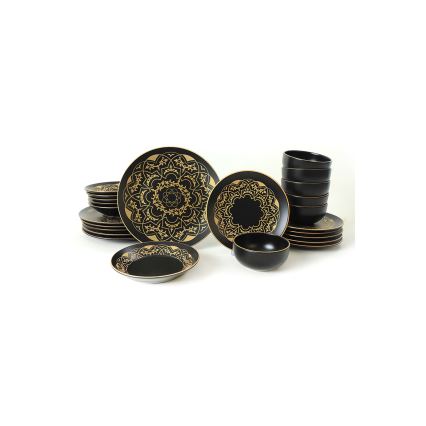 Spisesæt, 24 dele, sort/guld, keramik