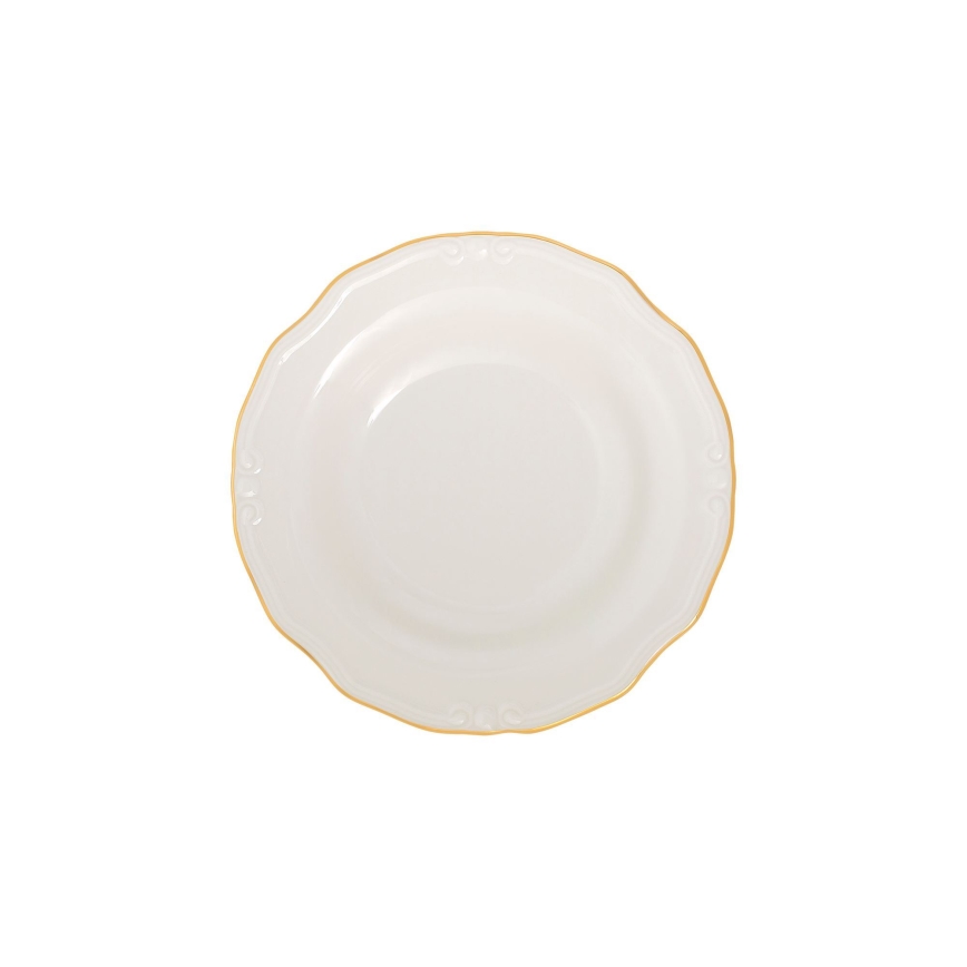 Spisesæt, 24 dele — hvidt porcelæn med gulddetaljer