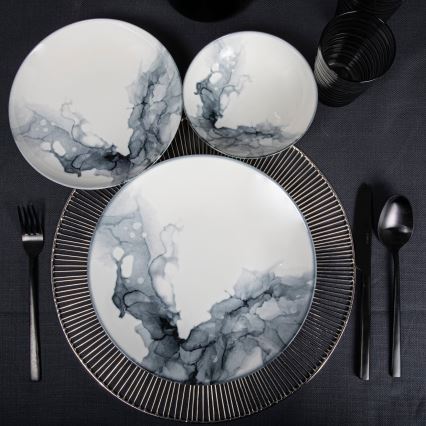 Spisesæt 24-delt hvid/sort/porcelæn