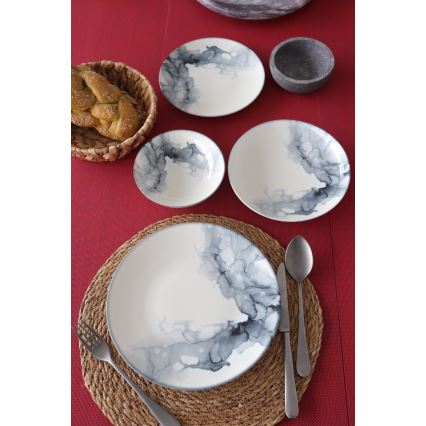 Spisesæt 24-delt hvid/sort/porcelæn
