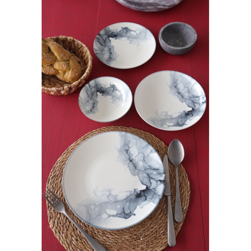 Spisesæt 24-delt hvid/sort/porcelæn