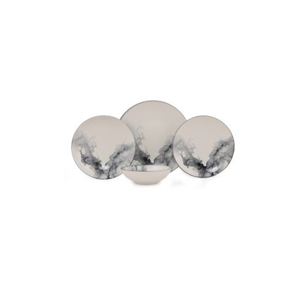 Spisesæt 24-delt hvid/sort/porcelæn