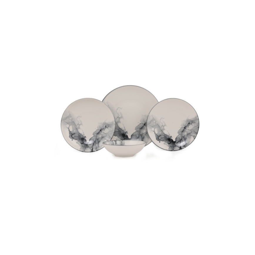 Spisesæt 24-delt hvid/sort/porcelæn