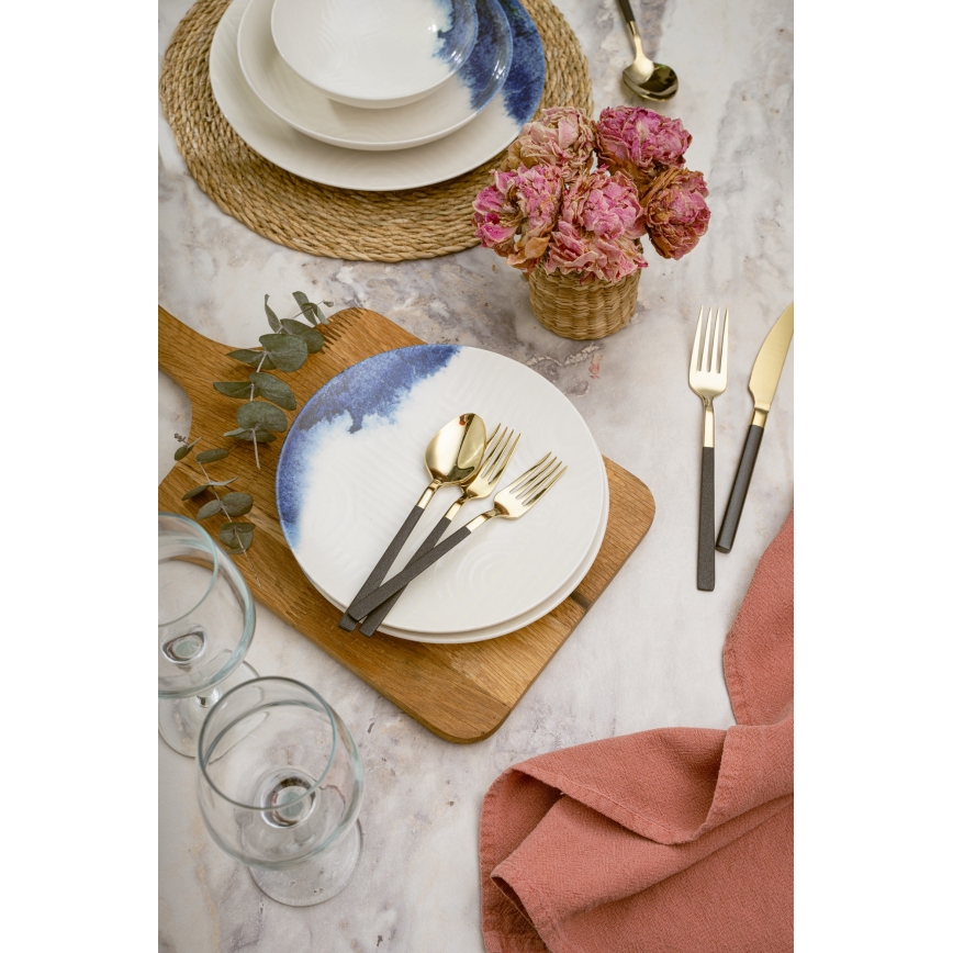 Spisesæt 24 stk. creme/blå/porcelæn