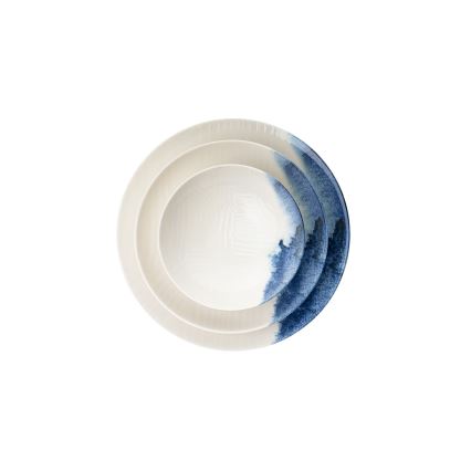 Spisesæt 24 stk. creme/blå/porcelæn