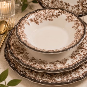 Spisesæt 24 stk hvid/brun/porcelæn