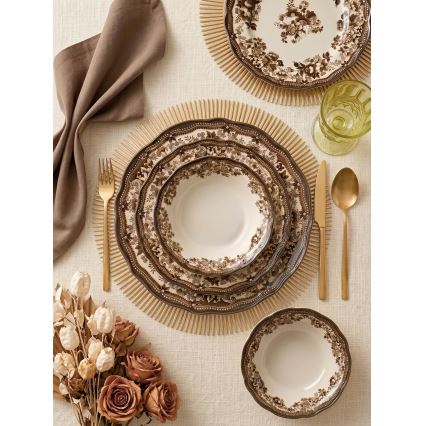 Spisesæt 24 stk hvid/brun/porcelæn