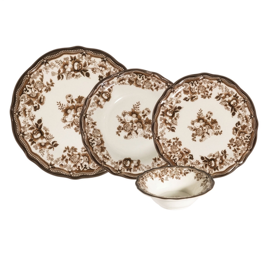 Spisesæt 24 stk hvid/brun/porcelæn