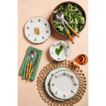 Spisesæt 24 stk. hvid/grøn/porcelæn