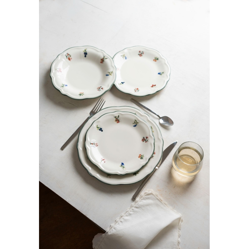 Spisesæt 24 stk. hvid/grøn/porcelæn
