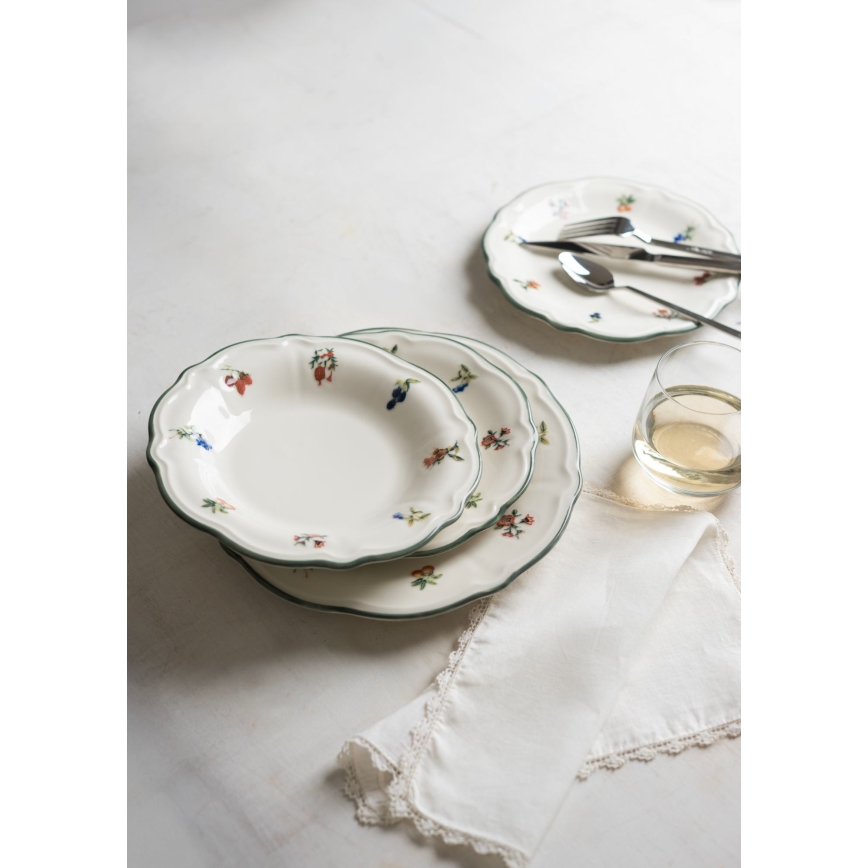 Spisesæt 24 stk. hvid/grøn/porcelæn
