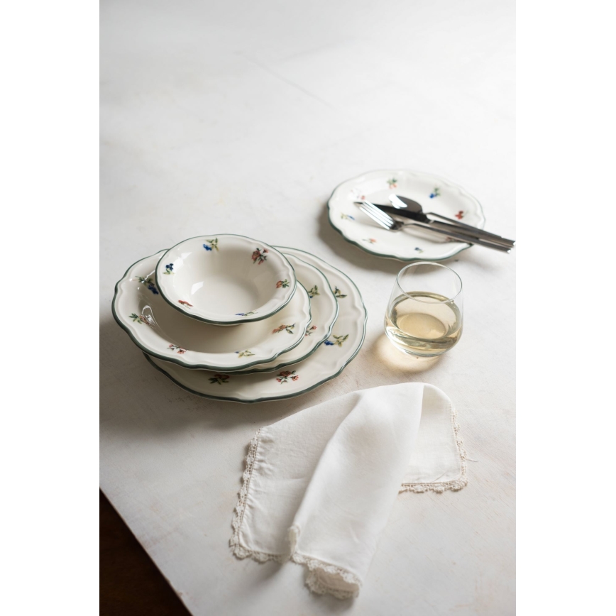 Spisesæt 24 stk. hvid/grøn/porcelæn