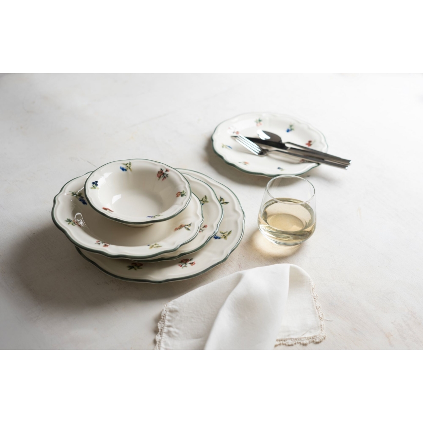 Spisesæt 24 stk. hvid/grøn/porcelæn