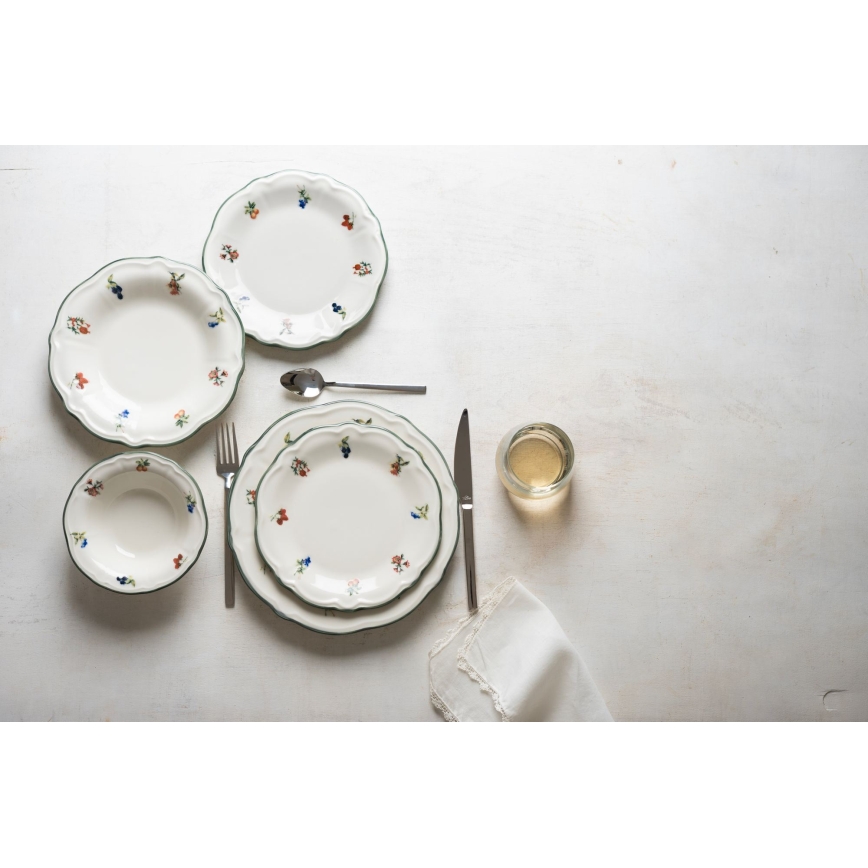 Spisesæt 24 stk. hvid/grøn/porcelæn