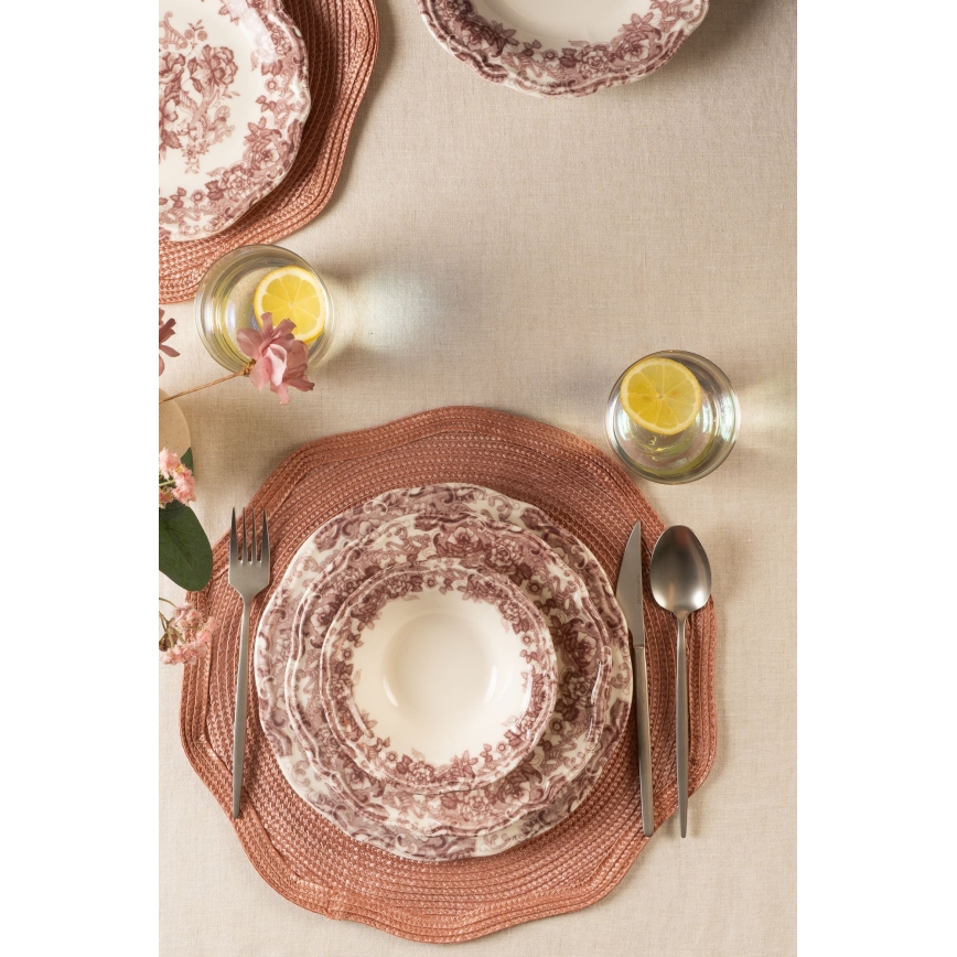 Spisesæt 24 stk. hvid/lyserød/porcelæn
