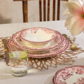 Spisesæt 24 stk hvid/lyserød/porcelæn