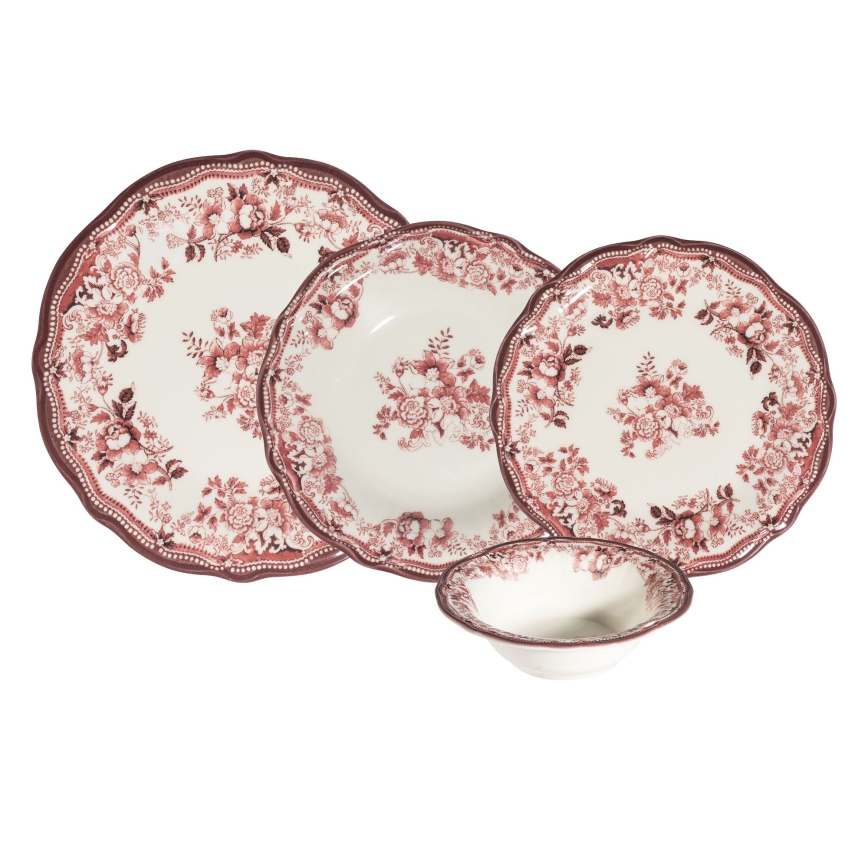 Spisesæt 24 stk hvid/lyserød/porcelæn