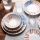 Spisesæt, 24 stk., hvid/rød/blå, porcelæn