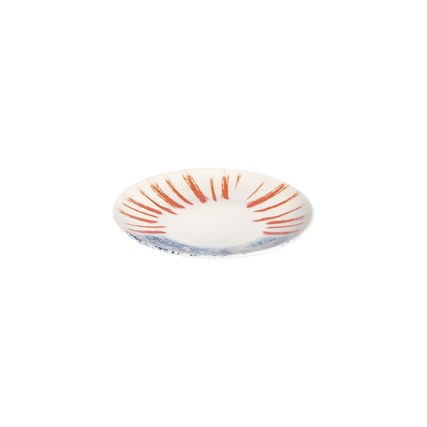Spisesæt, 24 stk., hvid/rød/blå, porcelæn